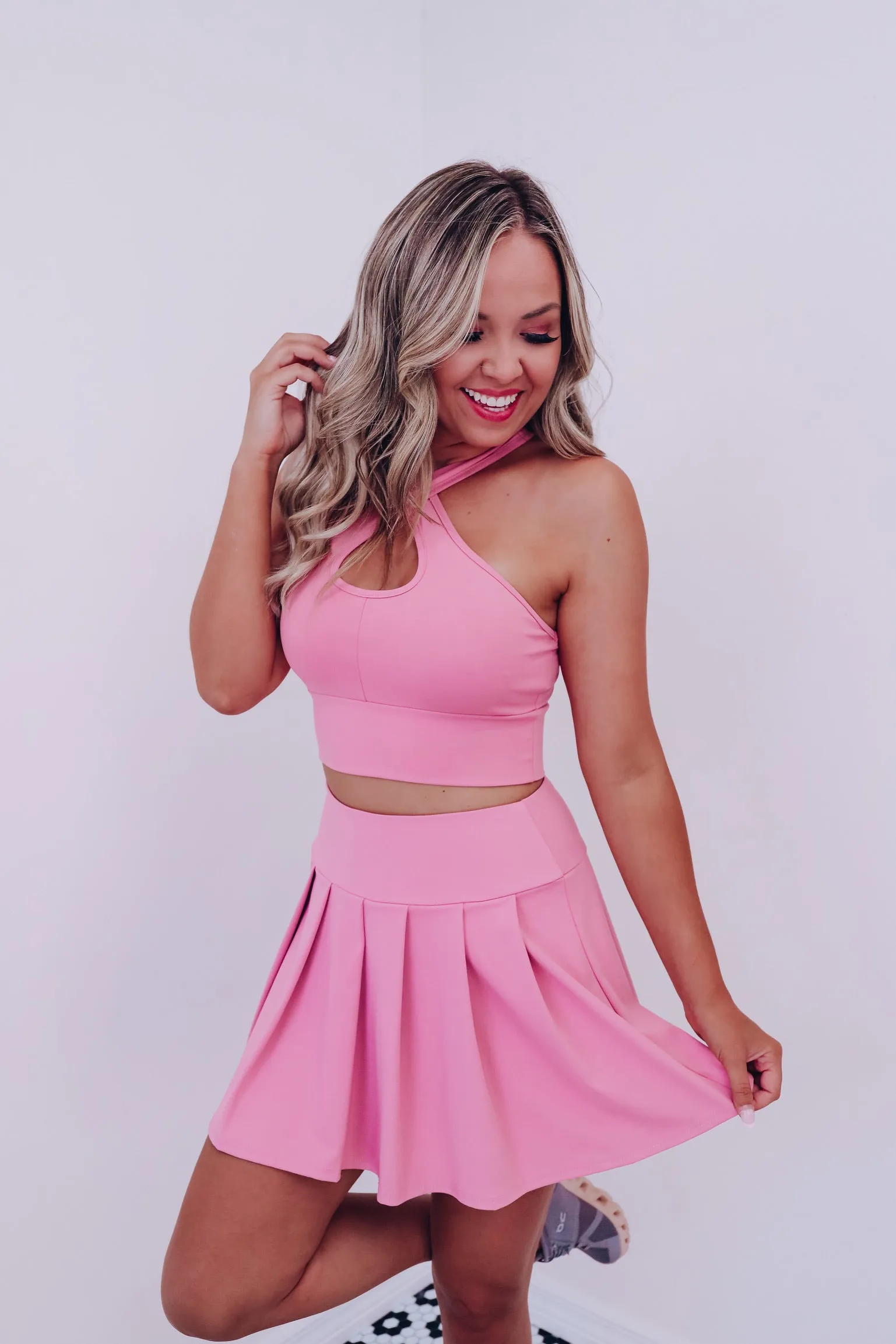 Trendy Tennis Skirt & Crop Top Set - Maauve
