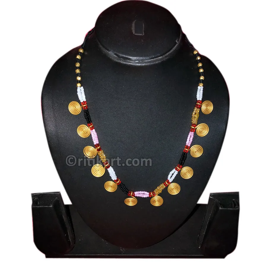 Trendy Tribal Necklace with Brass Rings and Beads