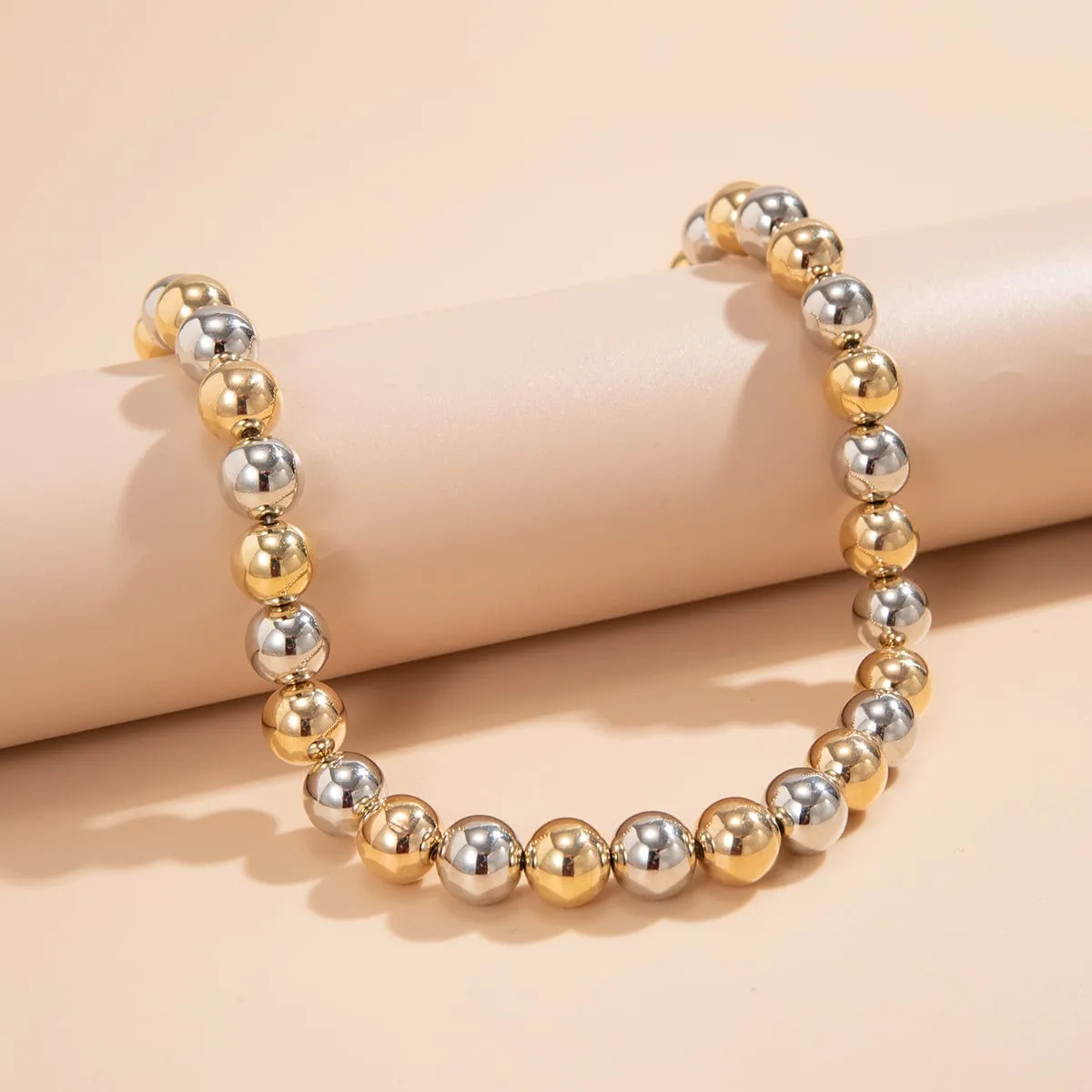 Trendy Two Tone Ball Chain Choker Necklace