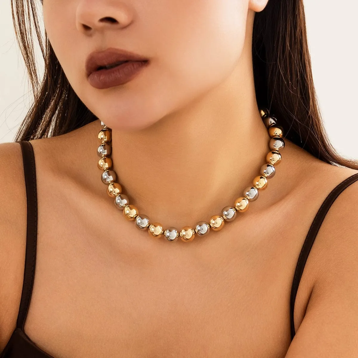 Trendy Two Tone Ball Chain Choker Necklace