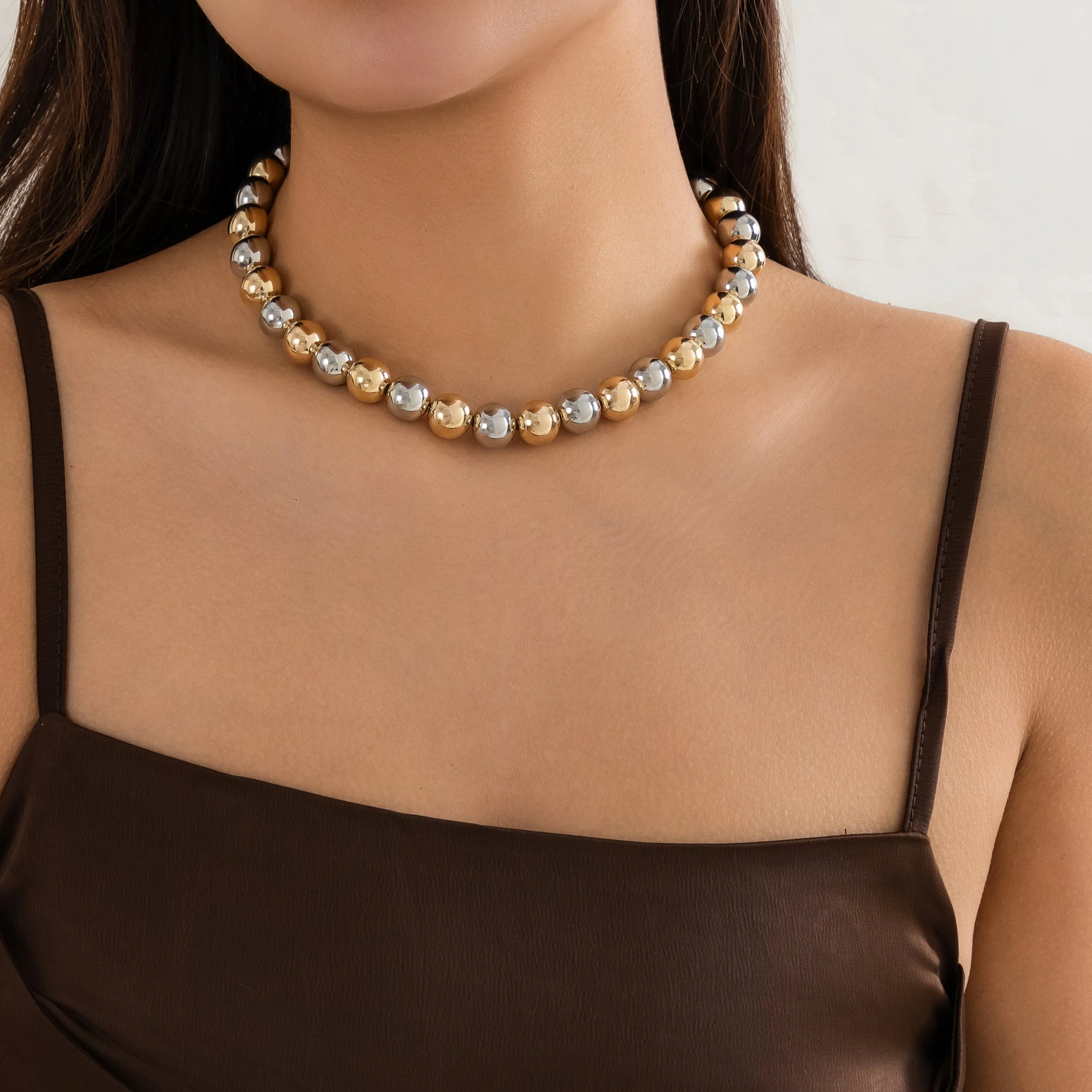 Trendy Two Tone Ball Chain Choker Necklace