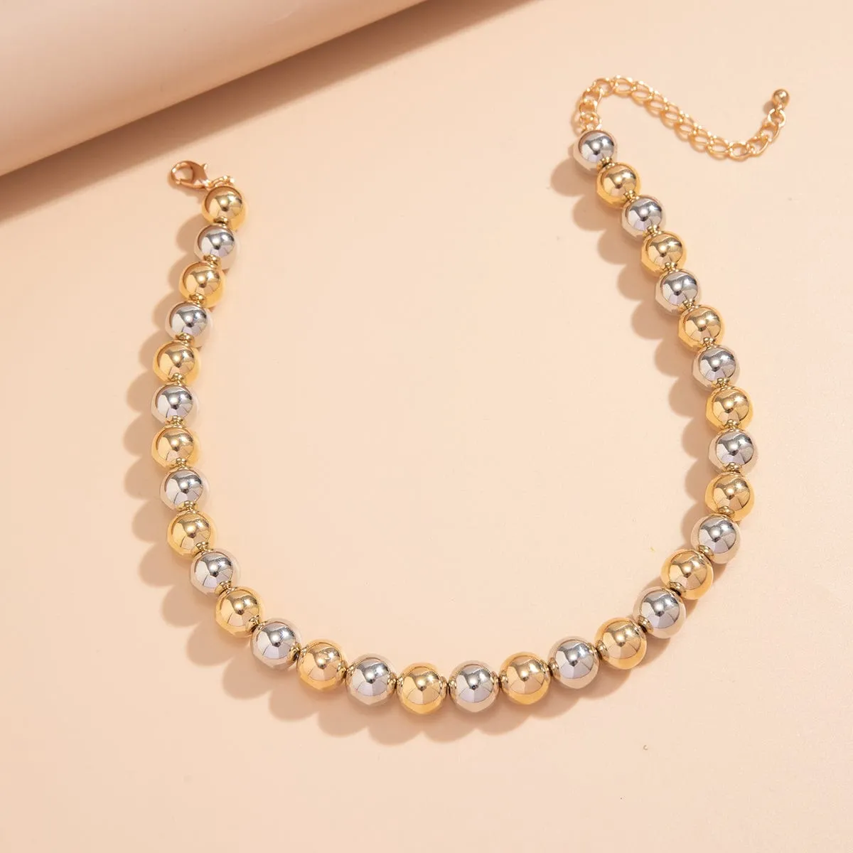 Trendy Two Tone Ball Chain Choker Necklace