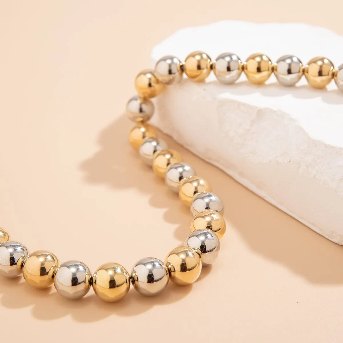Trendy Two Tone Ball Chain Choker Necklace
