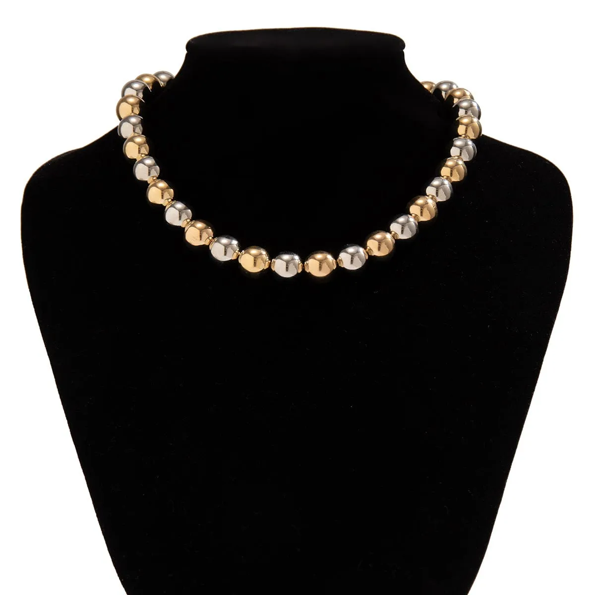 Trendy Two Tone Ball Chain Choker Necklace