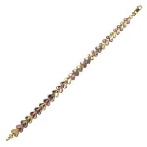 Tricolor Diamond-cut Milgrain Frame Hearts Bracelet (14K)