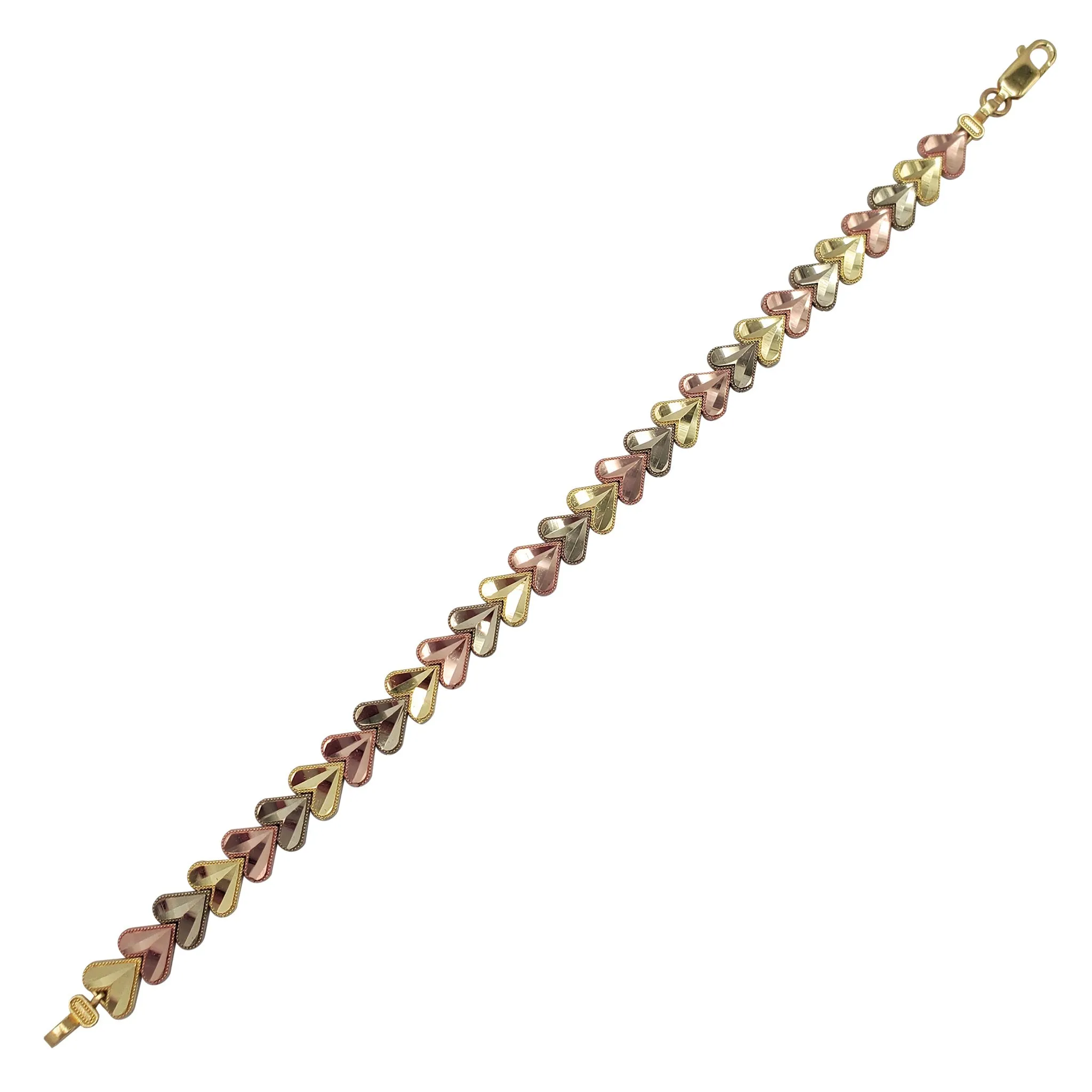 Tricolor Diamond-cut Milgrain Frame Hearts Bracelet (14K)