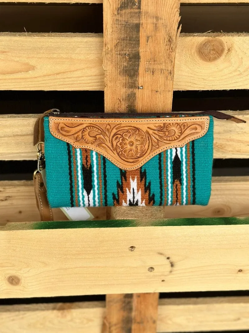 Turquoise Navajo Clutch with Tooled Leather (TSB41D)