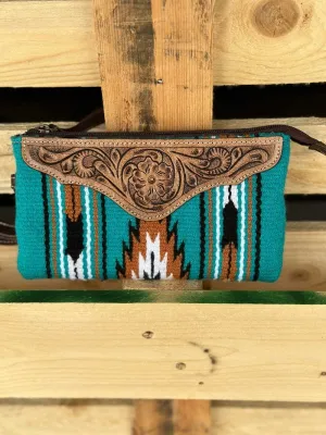 Turquoise Navajo Clutch with Tooled Leather (TSB41D)