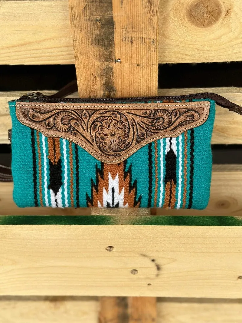Turquoise Navajo Clutch with Tooled Leather (TSB41D)