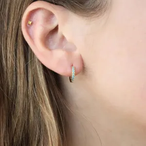Turquoise Studded Huggie Earrings in Gold