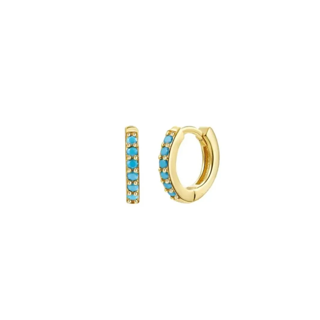 Turquoise Studded Huggie Earrings in Gold