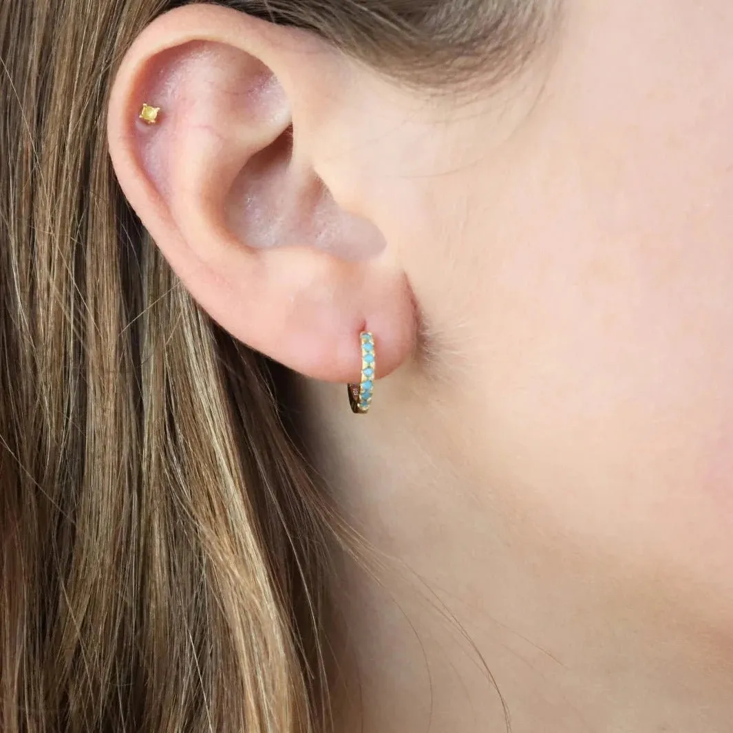 Turquoise Studded Huggie Earrings in Gold