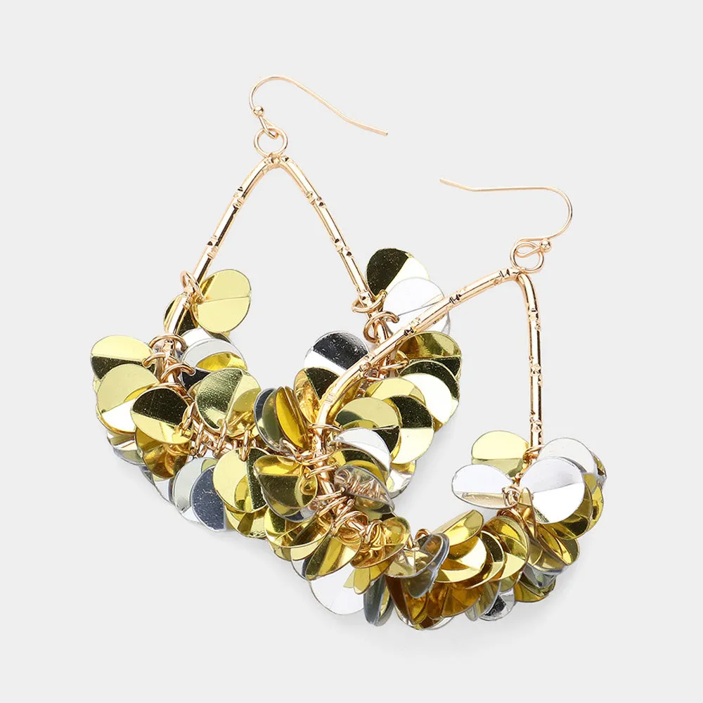 Two Tone Gold Sequin Fun Fashion Dangle Earrings |  637919