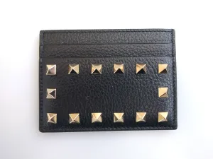 Valentino Black Rockstud Cardholder - Grainy Leather