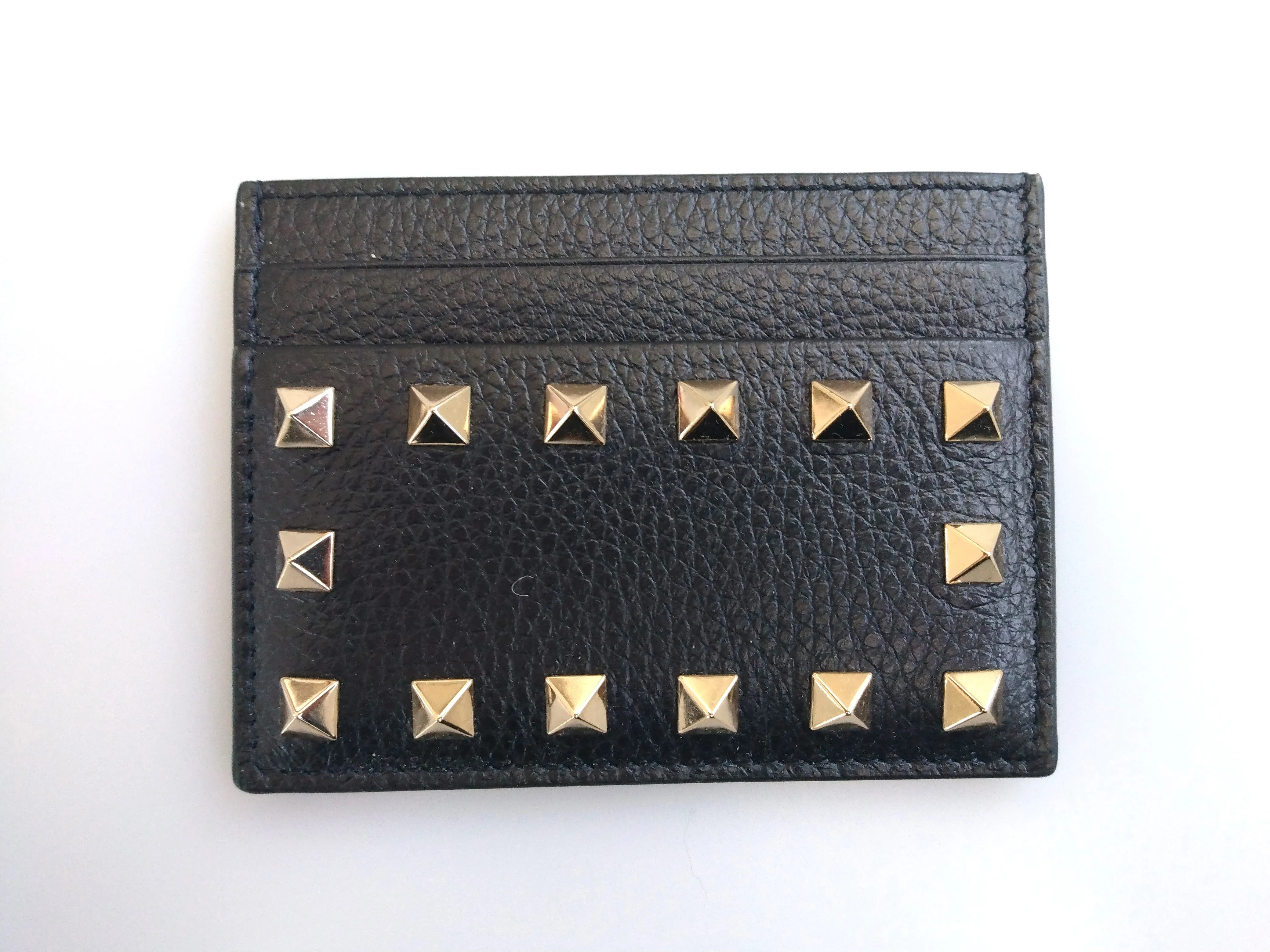 Valentino Black Rockstud Cardholder - Grainy Leather