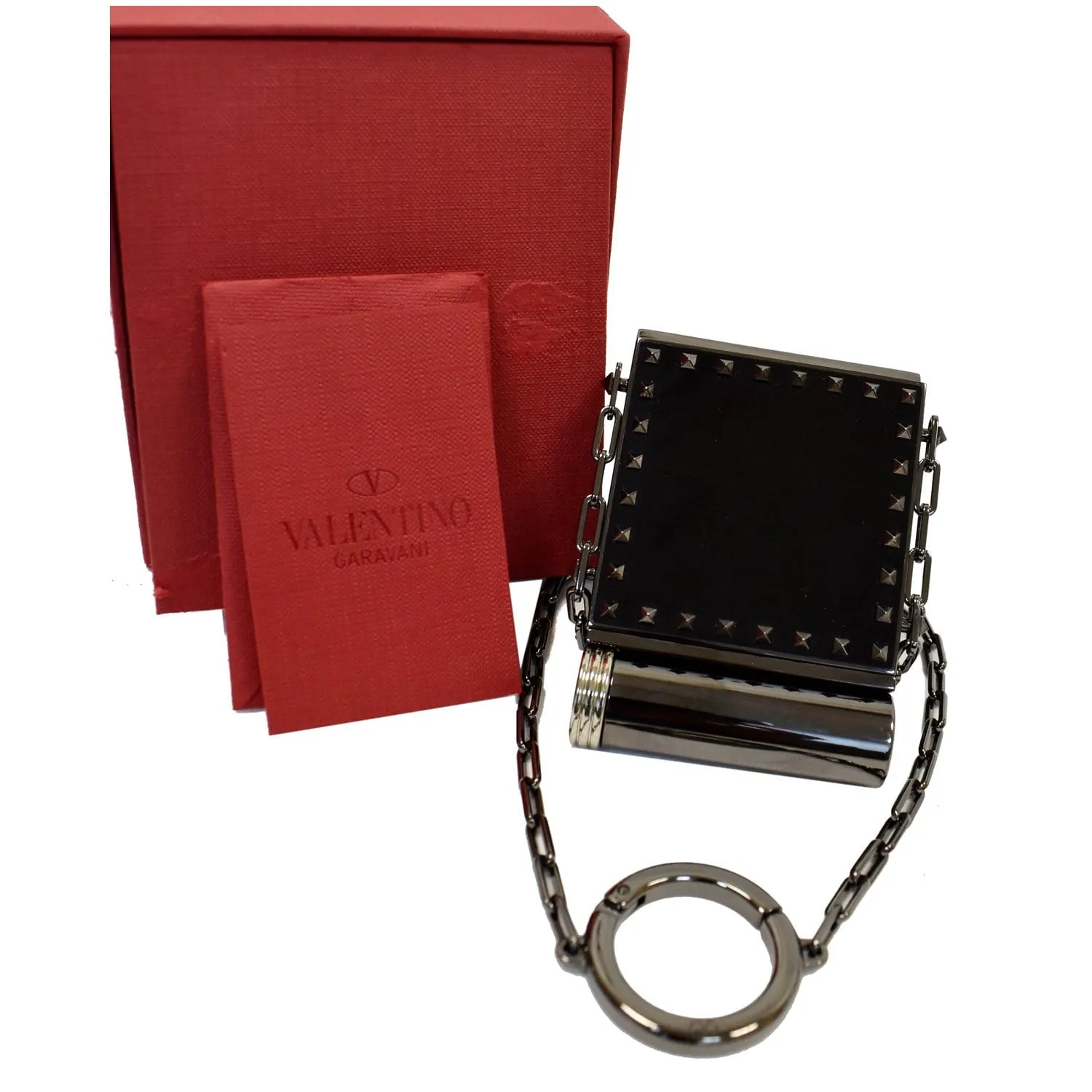 VALENTINO Minaudiere Studded Mirror Leather Chain Clutch Black