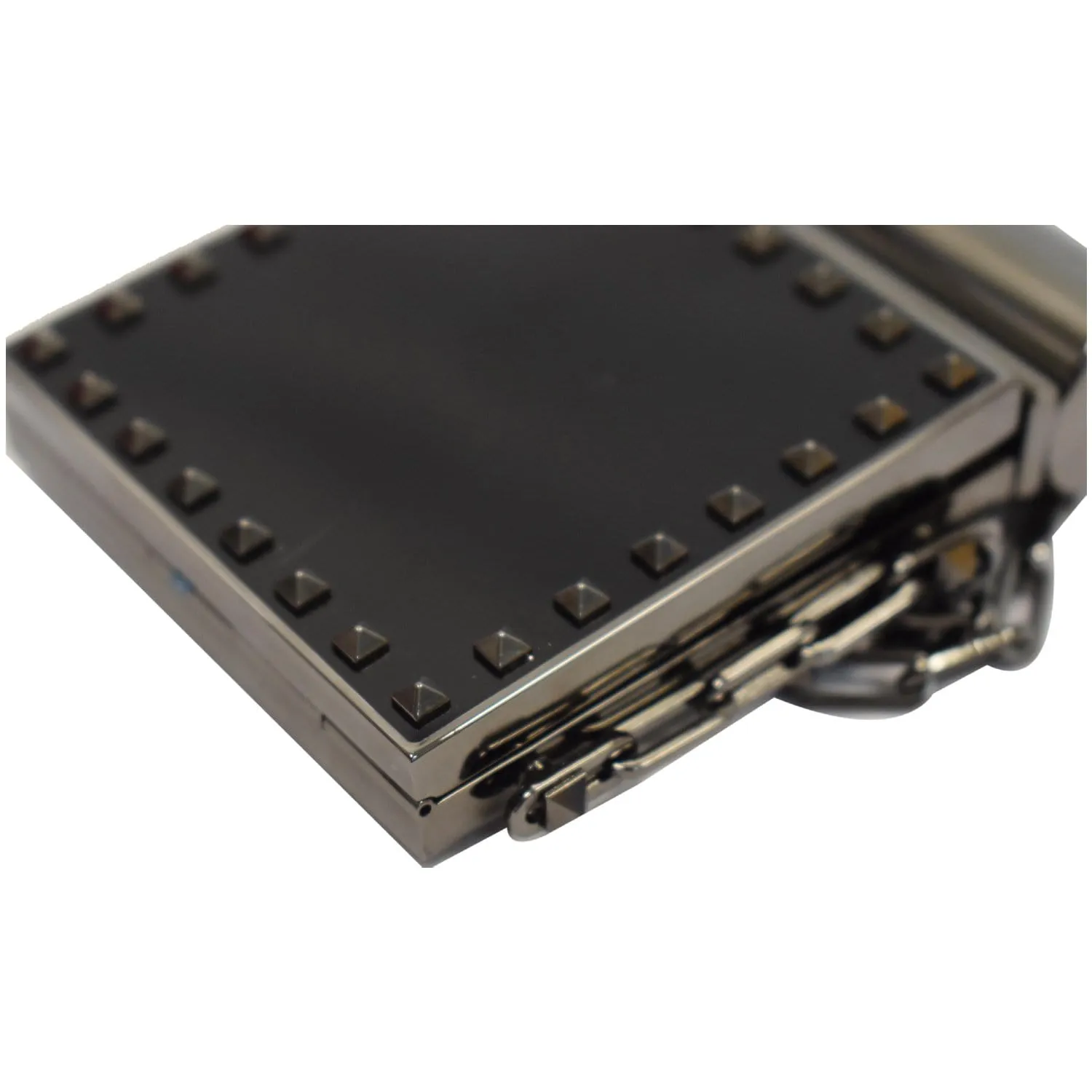 VALENTINO Minaudiere Studded Mirror Leather Chain Clutch Black
