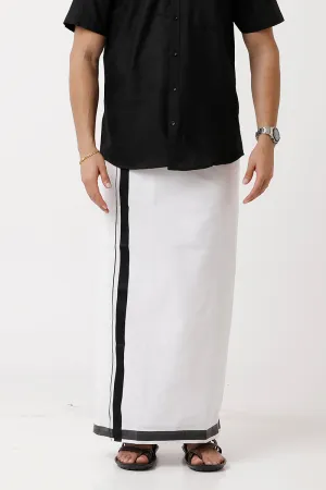 Varna - Black  Single Layered Dhoti With Fancy Borders For Men | Uathayam