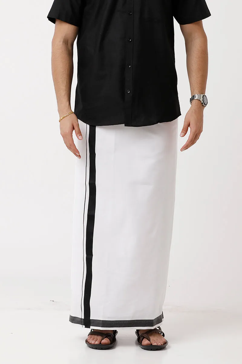 Varna - Black  Single Layered Dhoti With Fancy Borders For Men | Uathayam