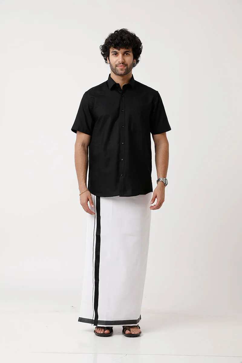 Varna - Black  Single Layered Dhoti With Fancy Borders For Men | Uathayam
