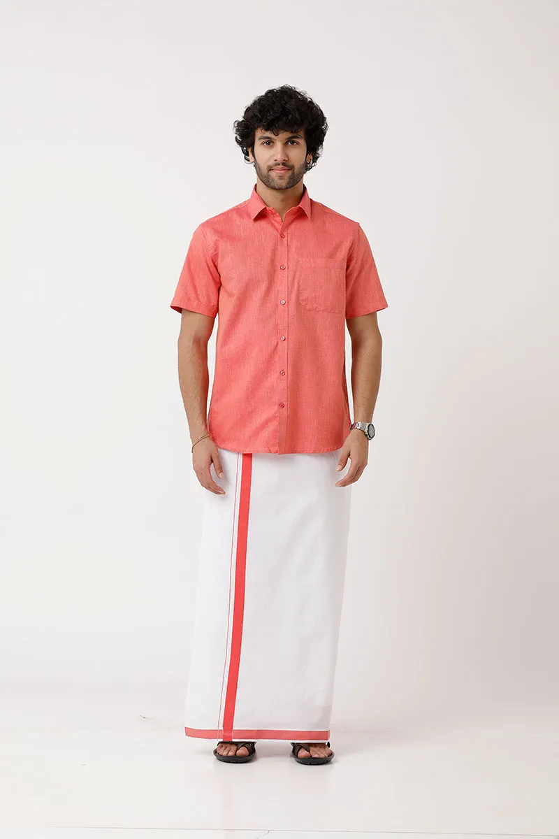 Varna - Dark Rose Single Layered Dhoti With Fancy Borders For Men | Uathayam