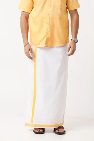 Varna - Golden Yellow  Single Layered Dhoti With Fancy Borders For Men | Uathayam