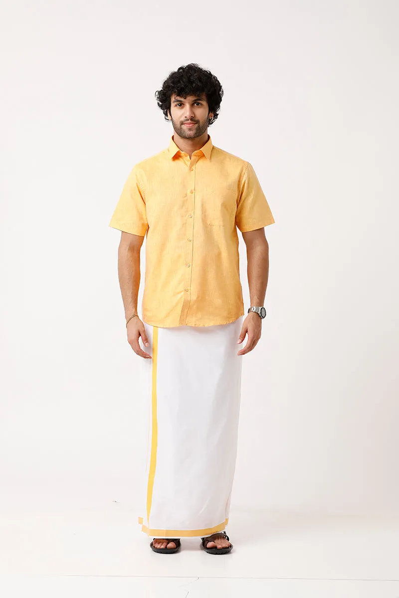Varna - Golden Yellow  Single Layered Dhoti With Fancy Borders For Men | Uathayam
