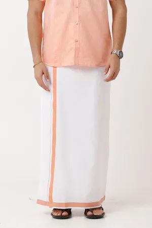 Varna - Peach Orange  Single Layered Dhoti With Fancy Borders For Men | Uathayam