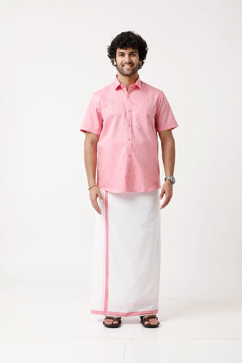 Varna - Pink  Single Layered Dhoti With Fancy Borders For Men | Uathayam