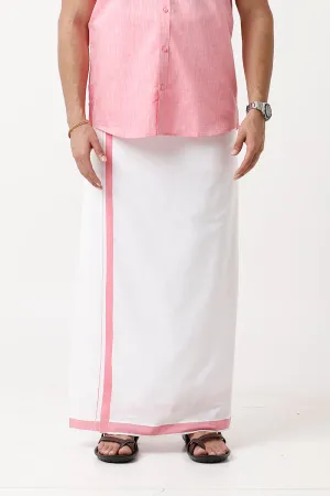 Varna - Pink  Single Layered Dhoti With Fancy Borders For Men | Uathayam