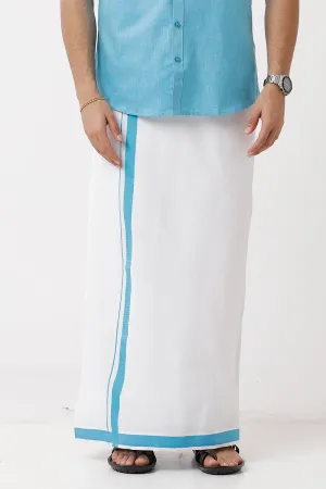 Varna - Sky Blue  Single Layered Dhoti With Fancy Borders For Men | Uathayam