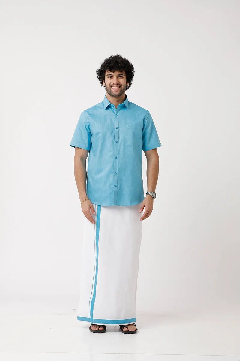 Varna - Sky Blue  Single Layered Dhoti With Fancy Borders For Men | Uathayam