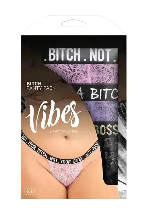 VIBES - BITCH PACK 3 PC. LACE THONG PANTY SET QUEEN