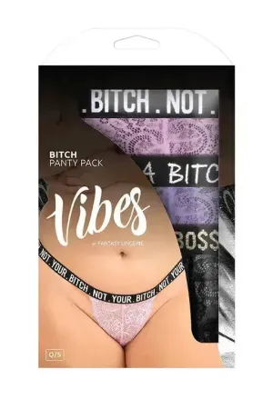 VIBES - BITCH PACK 3 PC. LACE THONG PANTY SET QUEEN