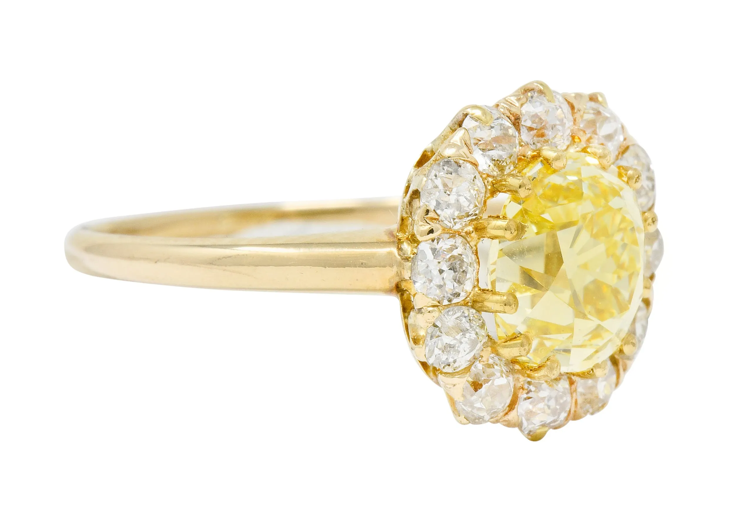 Victorian 2.59 CTW Fancy Yellow Diamond 14 Karat Gold Cluster Engagement Ring GIA