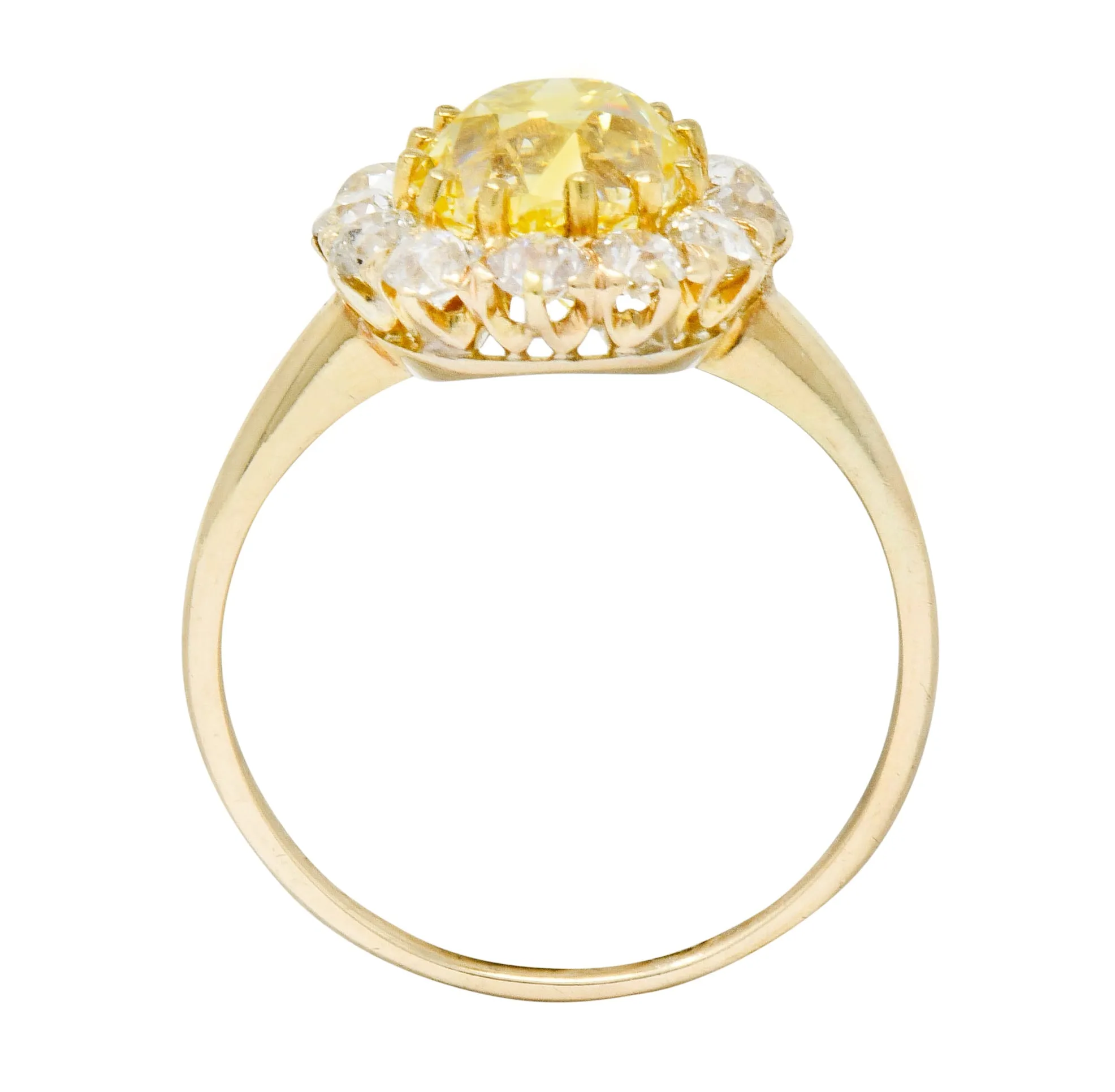 Victorian 2.59 CTW Fancy Yellow Diamond 14 Karat Gold Cluster Engagement Ring GIA