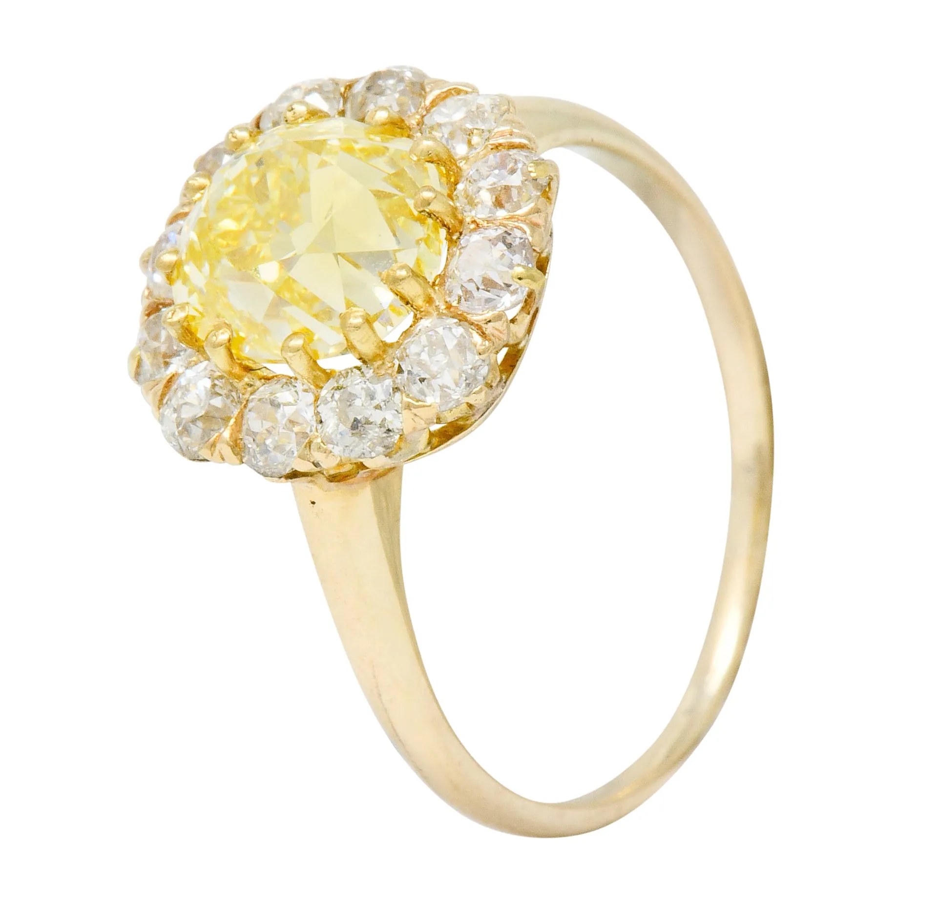 Victorian 2.59 CTW Fancy Yellow Diamond 14 Karat Gold Cluster Engagement Ring GIA