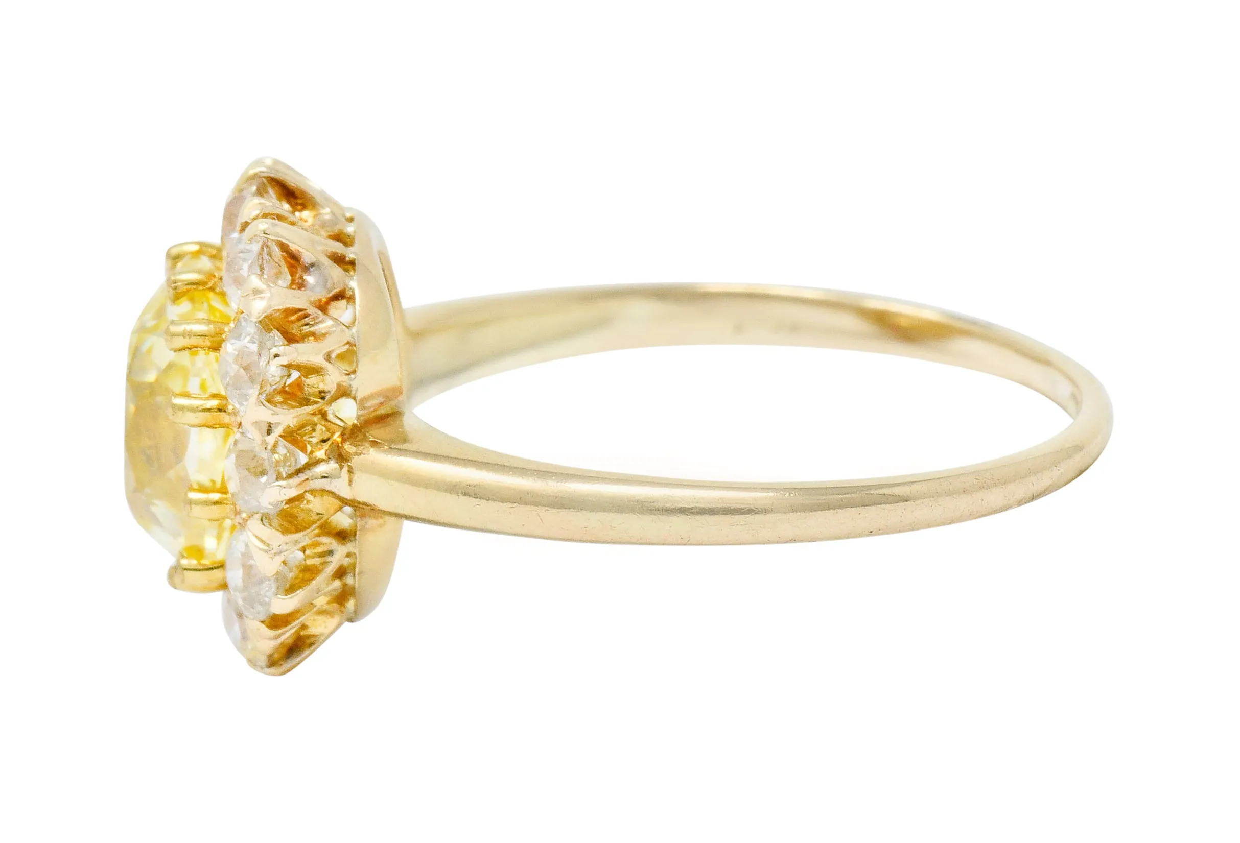 Victorian 2.59 CTW Fancy Yellow Diamond 14 Karat Gold Cluster Engagement Ring GIA