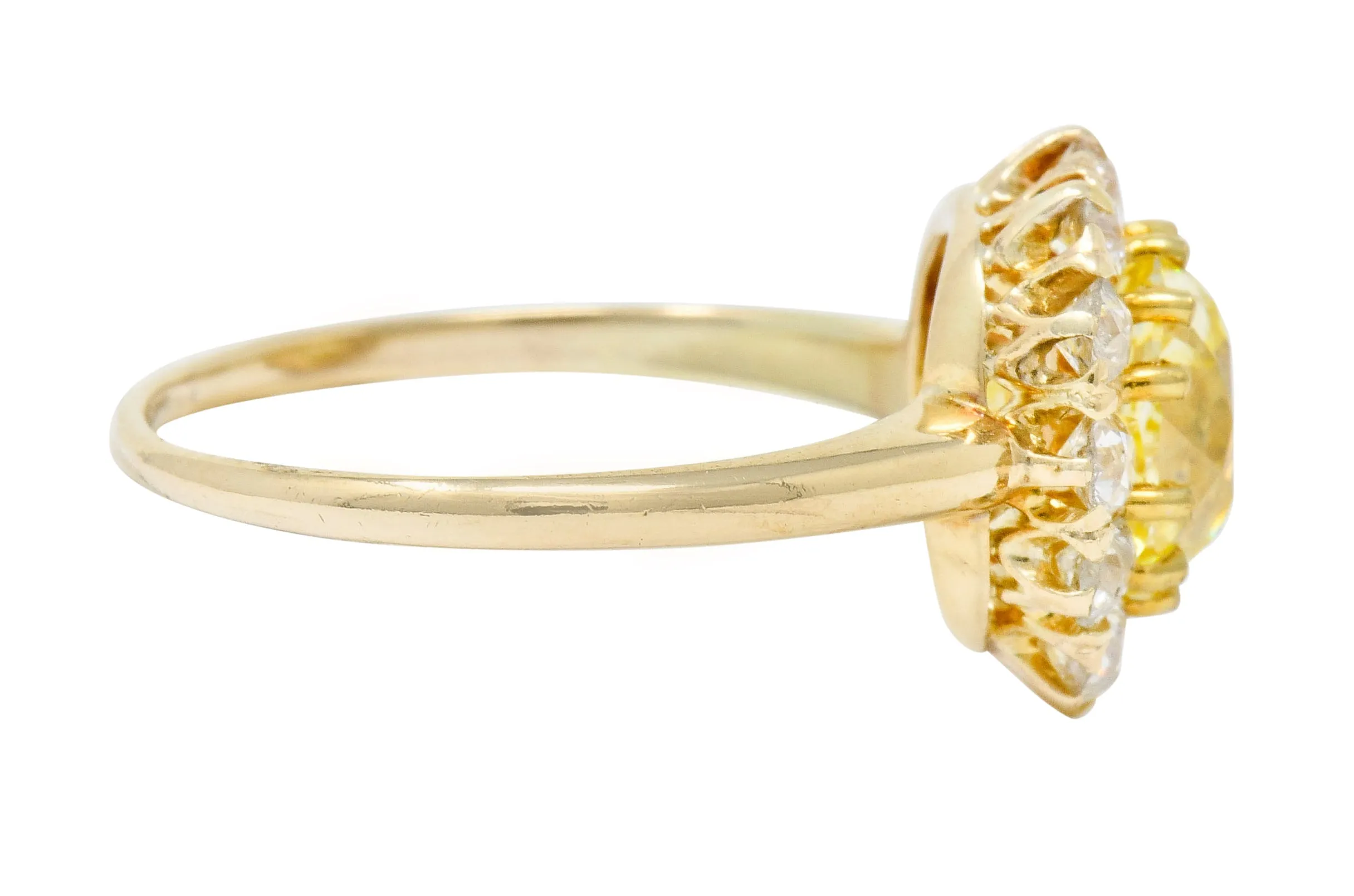 Victorian 2.59 CTW Fancy Yellow Diamond 14 Karat Gold Cluster Engagement Ring GIA