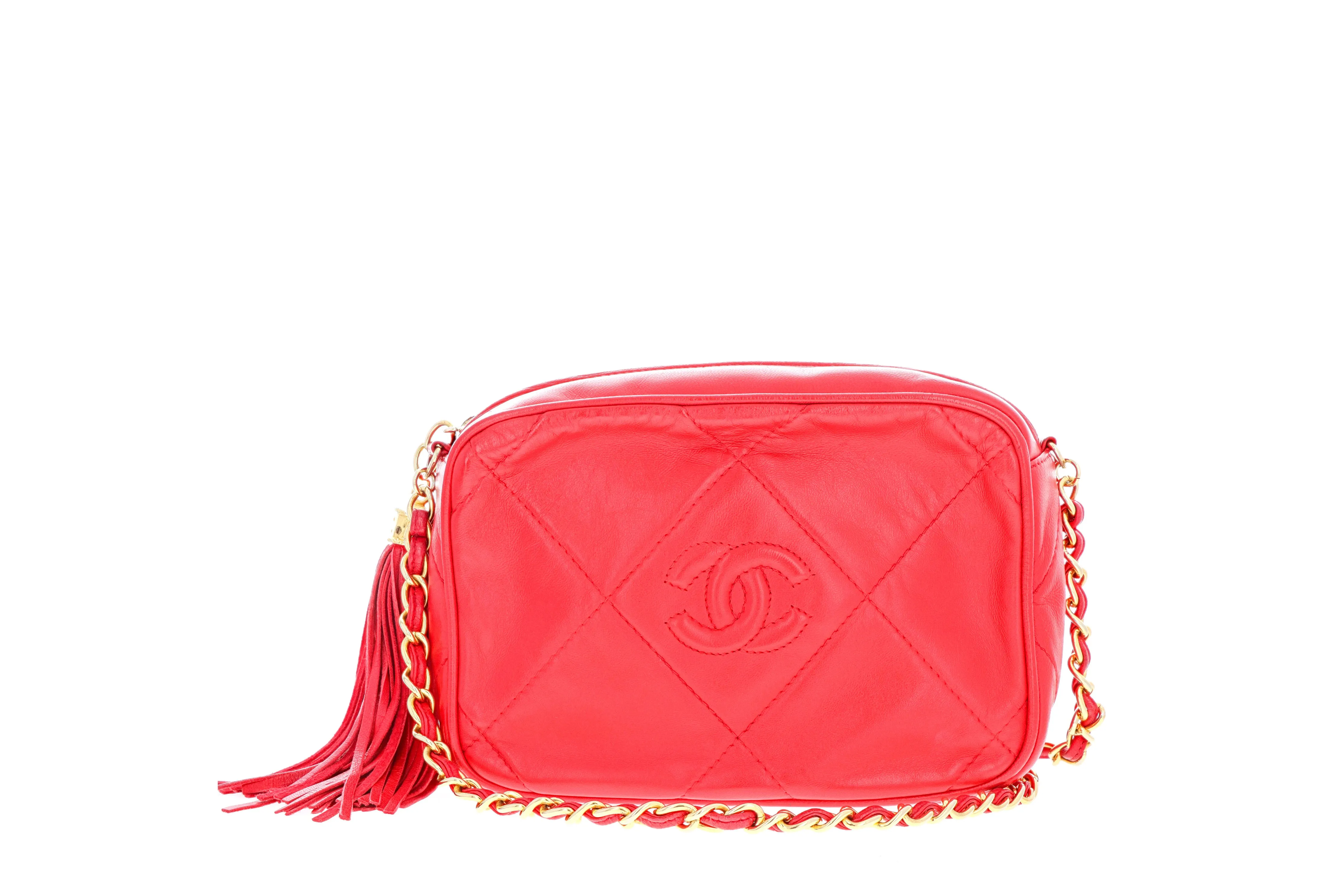 Vintage Chanel Red Diamond CC Camera Bag Small