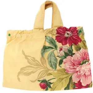 Vintage Cloth Hand Bag Sewing Bag 1940s Huge Cabbage Roses