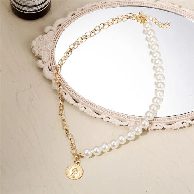 Vintage Multi-layer Coin Chain Choker Fashion Portrait Chunky Chain Necklaces Jewelry