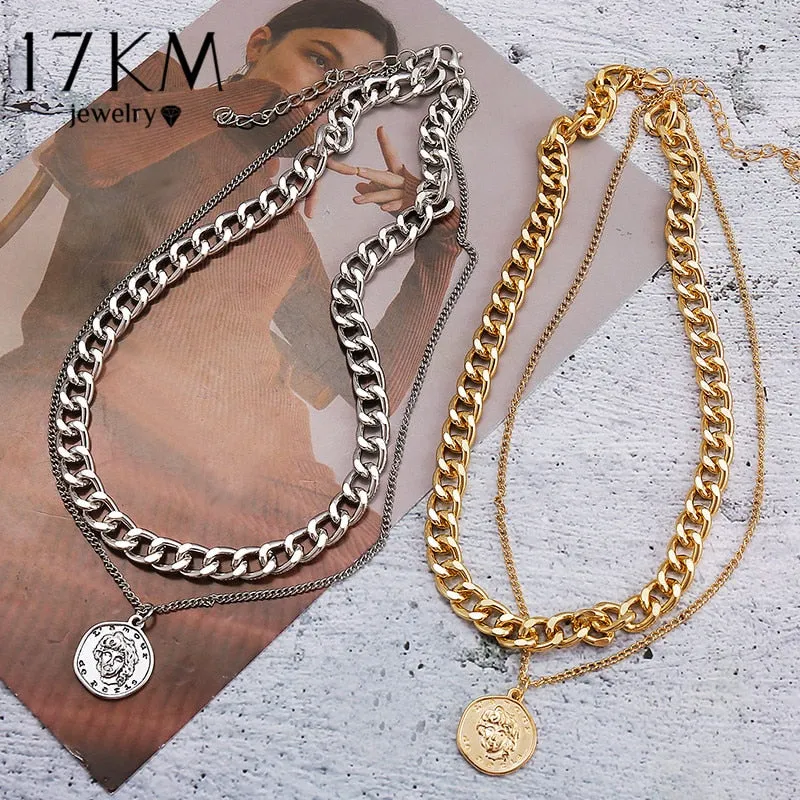 Vintage Multi-layer Coin Chain Choker Fashion Portrait Chunky Chain Necklaces Jewelry
