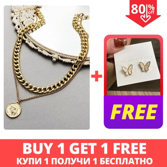 Vintage Multi-layer Coin Chain Choker Fashion Portrait Chunky Chain Necklaces Jewelry