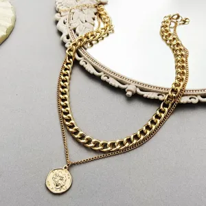 Vintage Multi-layer Coin Chain Choker Fashion Portrait Chunky Chain Necklaces Jewelry