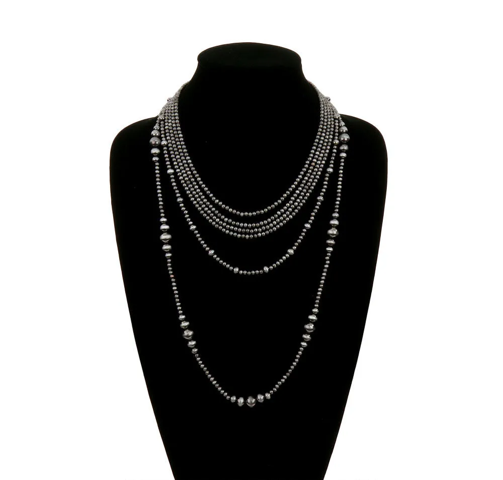 Wallis 6 Strand Varied Navajo Necklace - Silver