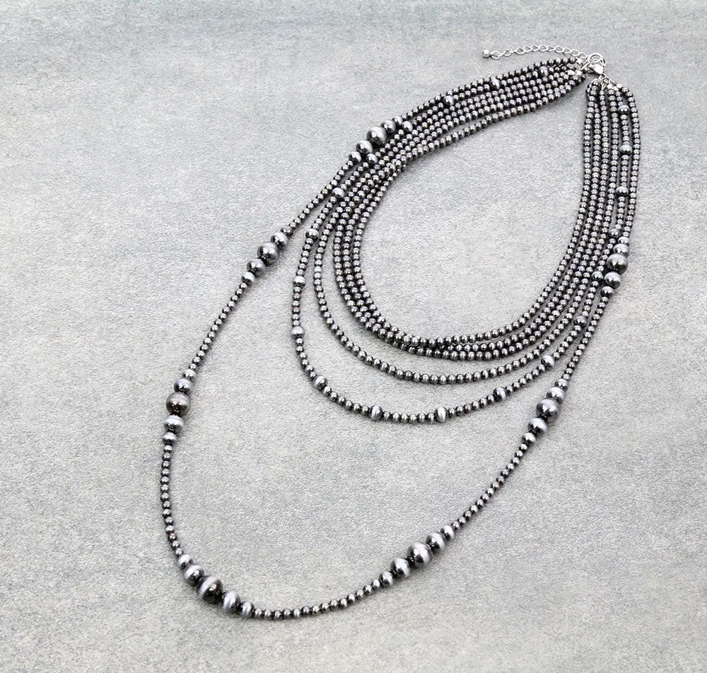 Wallis 6 Strand Varied Navajo Necklace - Silver