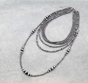 Wallis 6 Strand Varied Navajo Necklace - Silver