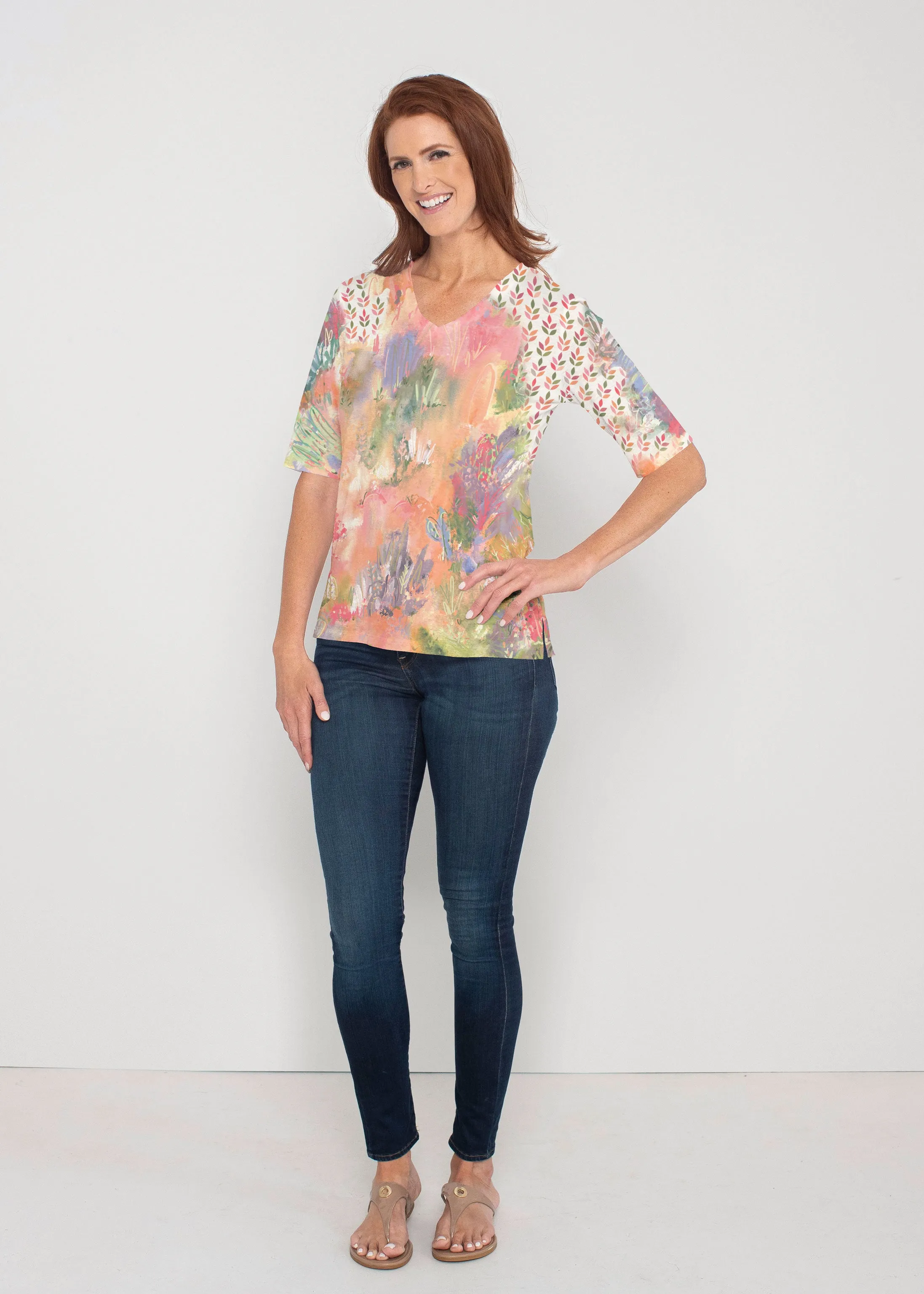 Warm Desert Vibes (17248) ~ Signature Elbow Sleeve V-Neck Top