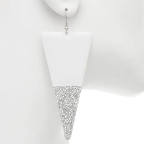 White Glitter Inverted Triangle Earrings